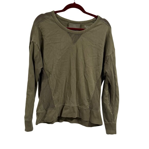 Athleta Cruise Long Sleeve Mesh Panels Sweatshirt Olive Green Size L‎ - Picture 1 of 9